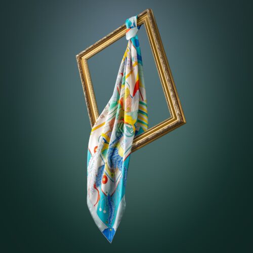 scarf-scarves-gold-painting-frame-green-background