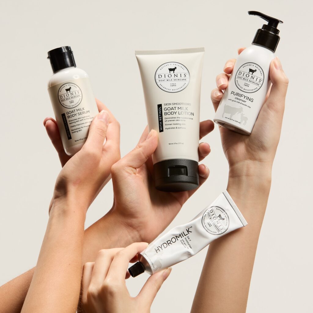 skincare products in model hands